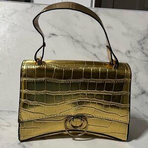 Gold Crocodile-Embossed Crossbody Bag